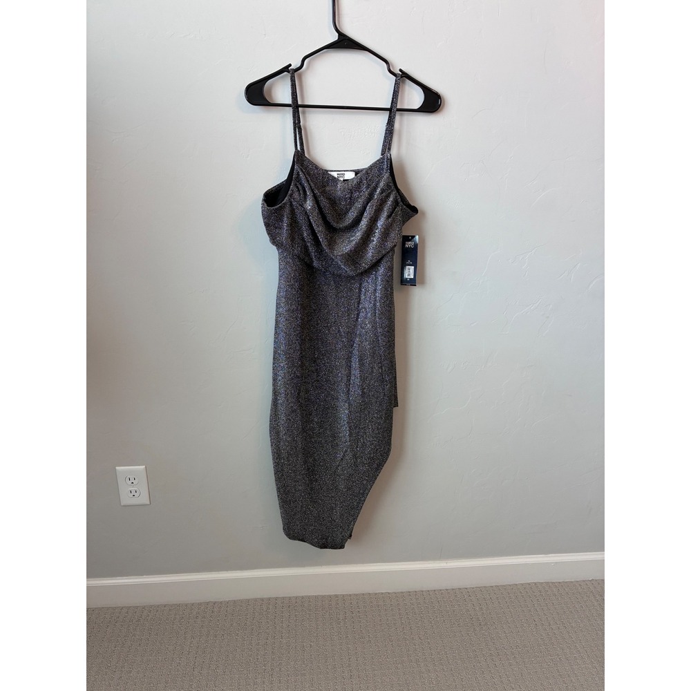 Madden NYC Black Sparkle Glitter‎ Spaghetti Strap Cowl Neck Midi Dress XL - Picture 2 of 9